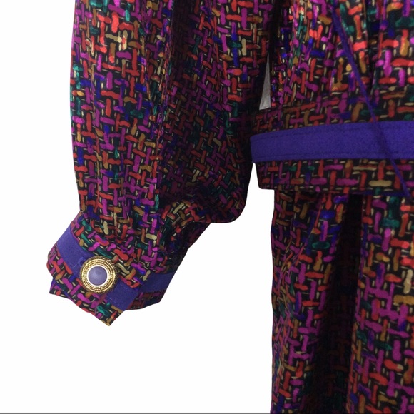 Vtg Parnes Feinstein Purple Belted Button Dress Size 10 (Vintage Size 16) - Picture 8 of 9